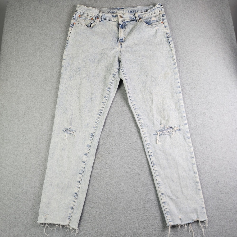 Gap Girlfriend Jeans Womens 14 Tall Blue Denim Acid Wash Boho Distressed Raw Hem